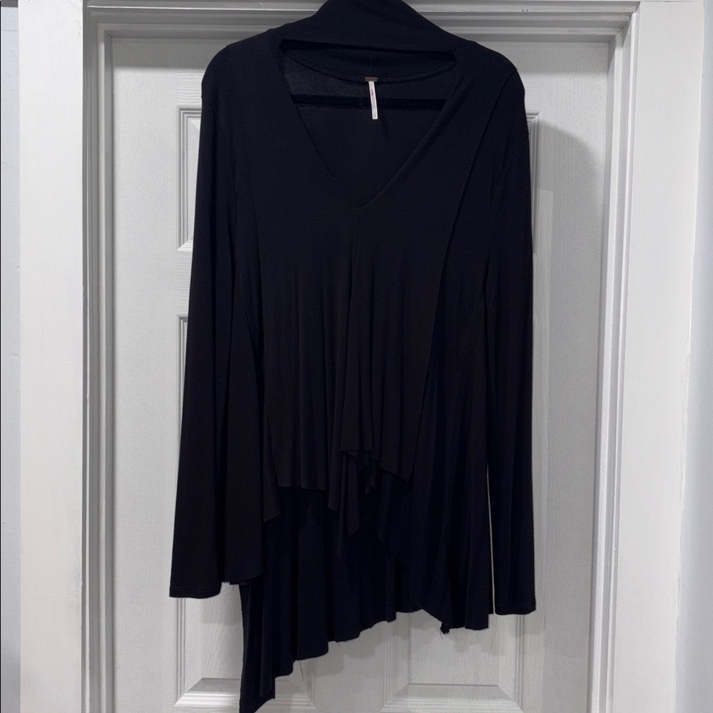 Free People Asymmetrical Black Drape Blouse